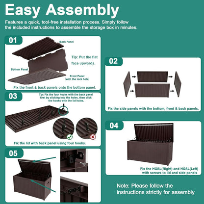 EHHLY Outdoor Storage Box Large-120 Gallon Deck Box with Hydraulic Pistons&Lockable Secure, Waterproof Resin Package Delivery Box for Outside Porch, Curbside, Patio, Home