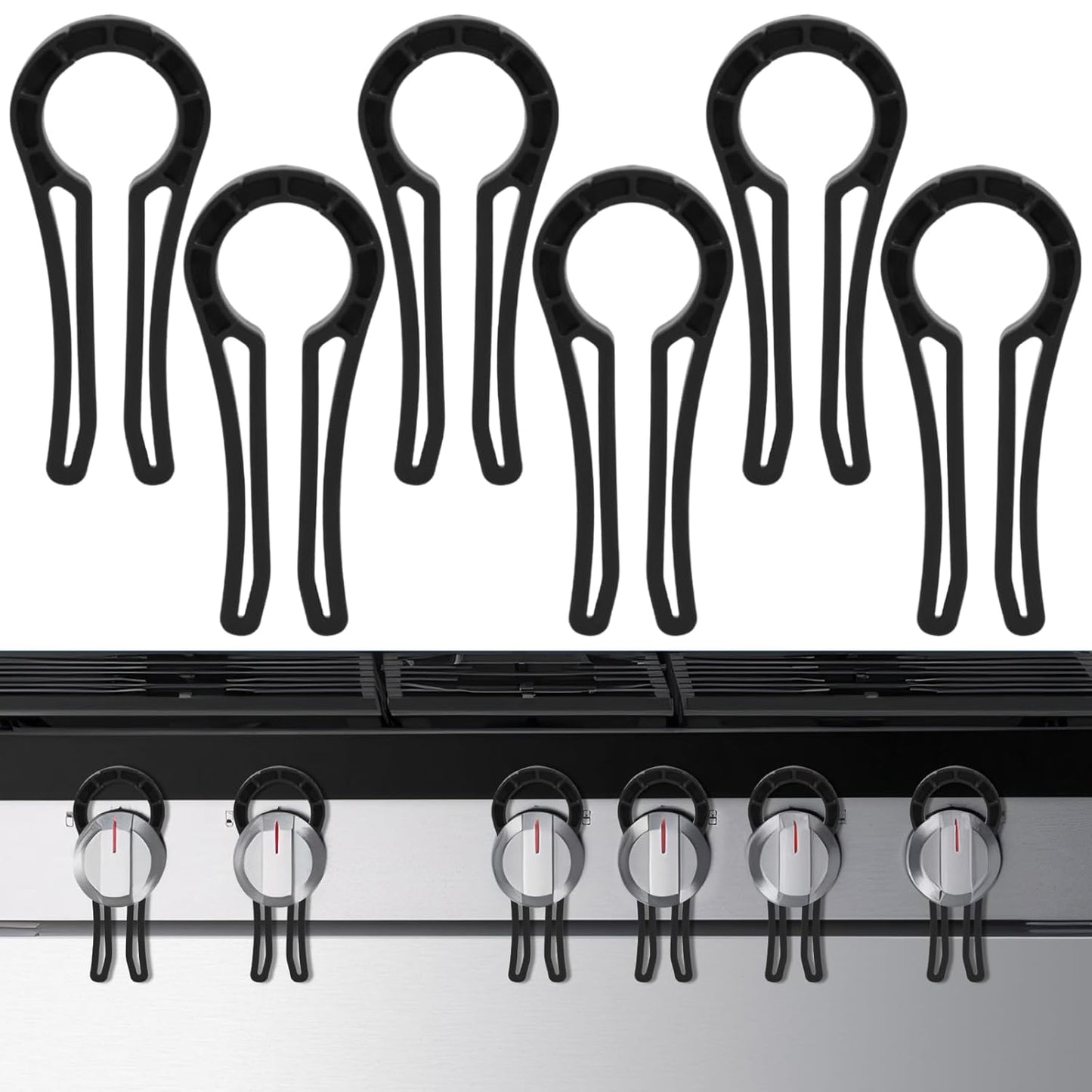 Stove Knob Locks for Kids Safety (6 Pack, Black) – Universal Fit for 0.1"-0.46" Gaps, Baby Proof Stove Knob Covers for Gas & Electric Stoves, Prevent Gas Leak & Burns