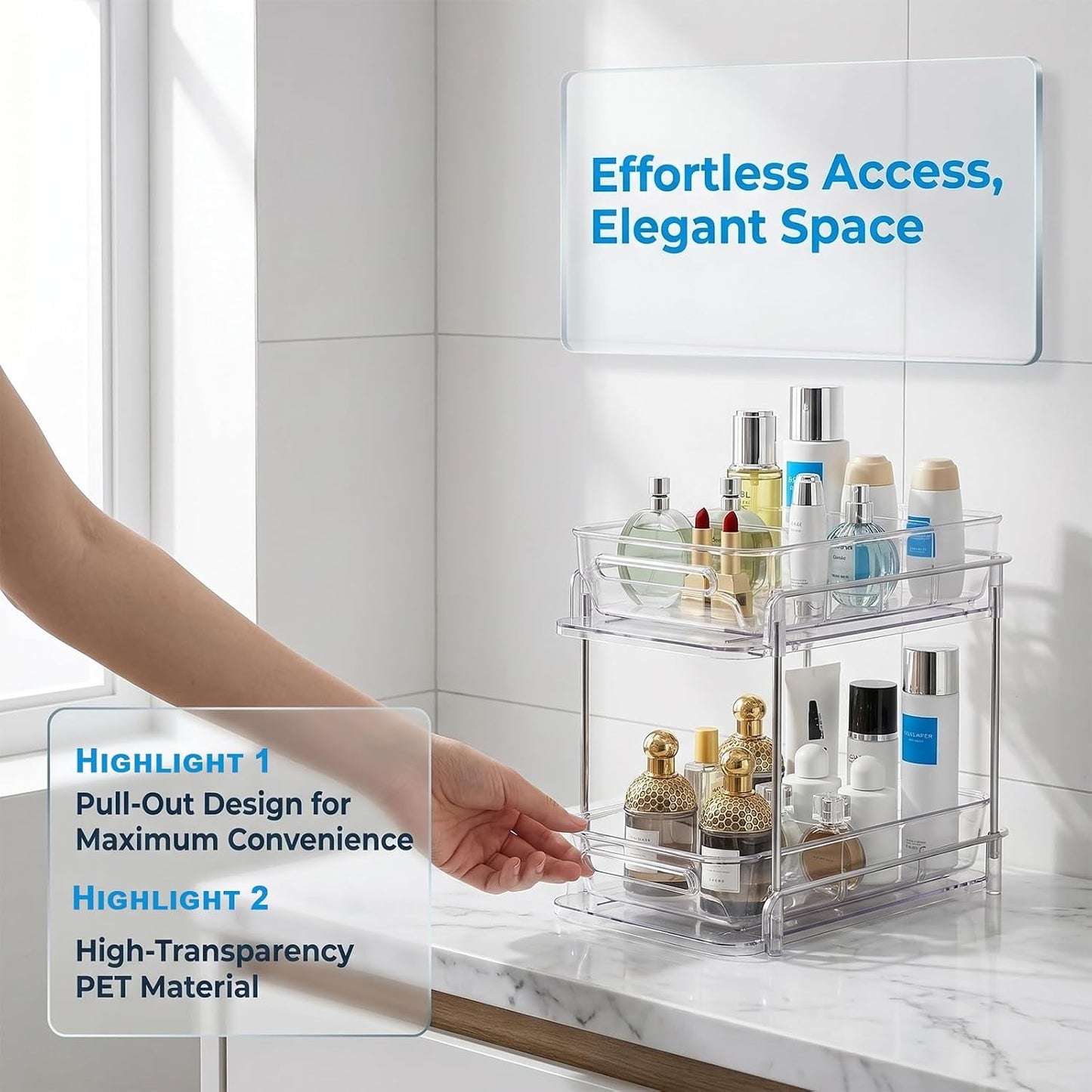 2-Tier bathroom cabinet organizer, bathroom organizers and storage with Adjustable Removable Dividers,Under Sink Organizing,Under Sink and Pull-Out Cabinet Organizer for Kitchen and Pantry Storage