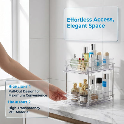 2-Tier bathroom cabinet organizer, bathroom organizers and storage with Adjustable Removable Dividers,Under Sink Organizing,Under Sink and Pull-Out Cabinet Organizer for Kitchen and Pantry Storage