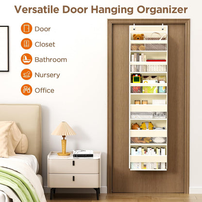 6 Tiers Over The Door Organizer, Heavy Duty Hanging Organizer Storage with Large Capacity Pockets, Behind Door Storage Hanging Shelves for Closet Wall Bathroom Bedroom Nursery Pantry, 1 Pack Grey