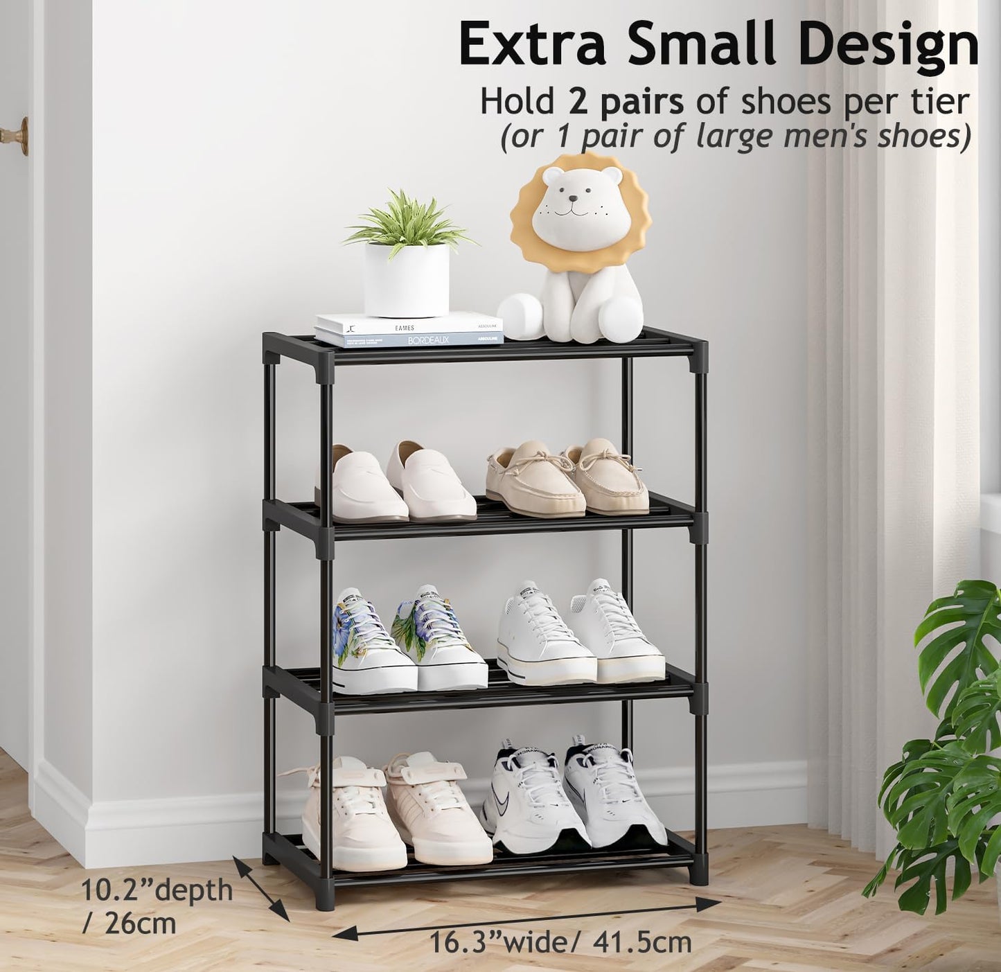 Autonomier 3 Tier Extra Small Shoe Rack (16.3" Wide), Narrow Stackable Shoe Shelf for Kids Toddler Adult, Lightweight Shoe Rack Stand for Closet Dorm Storage Organizer, Front Door Entrance, Entryway