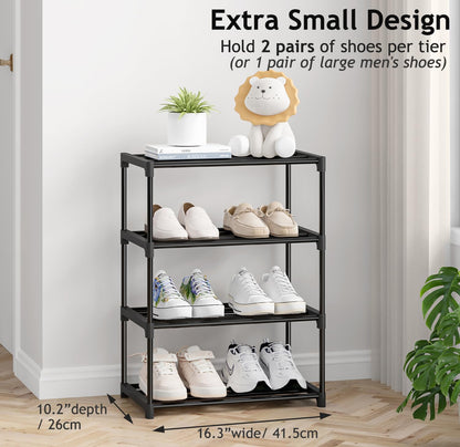 Autonomier 3 Tier Extra Small Shoe Rack (16.3" Wide), Narrow Stackable Shoe Shelf for Kids Toddler Adult, Lightweight Shoe Rack Stand for Closet Dorm Storage Organizer, Front Door Entrance, Entryway
