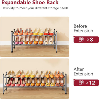 Tajsoon Expandable Shoe Rack for Closet 3 Tier, 28“-41“Adjustable & Stackable Shoe Shelf Storage, Metal Shoe Rack Organizer for Front Door Entrance, Closet, Garage, Entryway, Black
