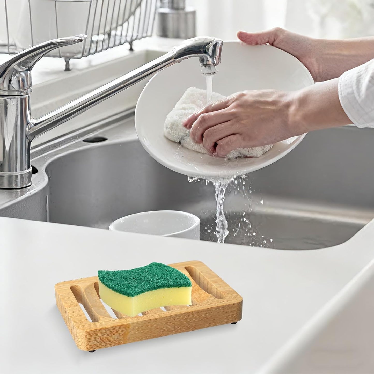2 Pack Wooden Soap Holder Bamboo Soap Dish for Shower with Self Draining Tray Natural Bar Soap Holder and Soap Saver for Bathroom Kitchen Sink
