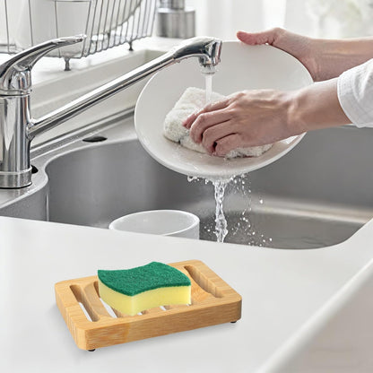 2 Pack Wooden Soap Holder Bamboo Soap Dish for Shower with Self Draining Tray Natural Bar Soap Holder and Soap Saver for Bathroom Kitchen Sink