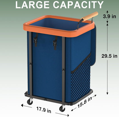 230L (60 Gal) Extra Large Fashion Laundry Sorter 3 Section with Lid, Rolling Laundry Basket Hamper with Handle, Laundry Organizer Storage Cart with Sturdy Metal Frame for Laundry Room, Hotel, White
