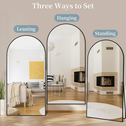 Full Length Mirror with Stand, 71"x28" Arched Full Body Large Stand Up Aluminum Frame Floor Standing Mirror, Freestanding Hanging Leaning Mounted for Bedroom Living Room Entryway Gold