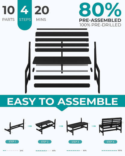 SERWALL HDPE Outdoor Storage Bench, Deck Box with Waterproof Storage Bags | All-Weather Benches | 57 Gallon Dual-Use Seat | Organizer Deck Boxes for Patio, Garden Tools & Pool | Dark Black