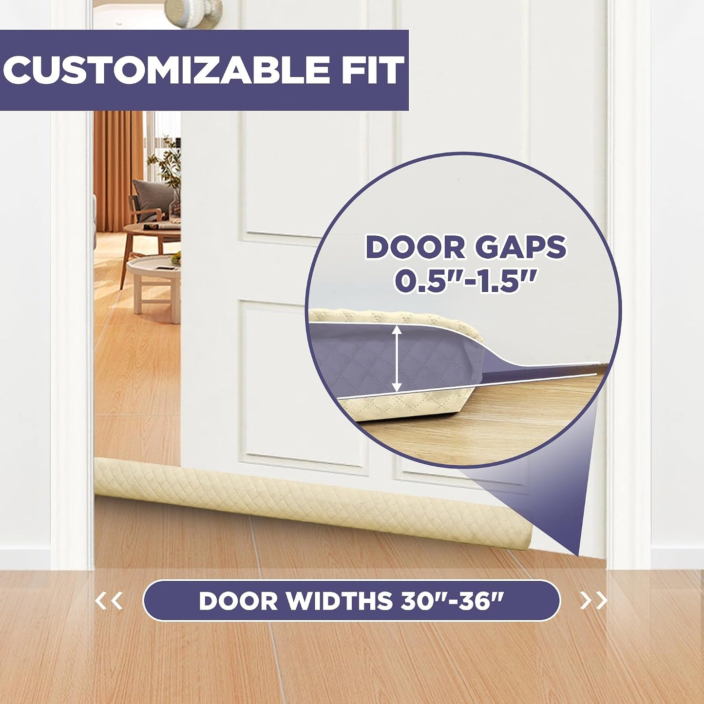 Ciieyuo Premium Velvet Under Door Draft Stopper, 30'' to 36'' Adjustable Gap Filler, Double-Sided Windproof Seal, Easy Install to Block Noise, Cold Air, Light, Dust, and Drafts