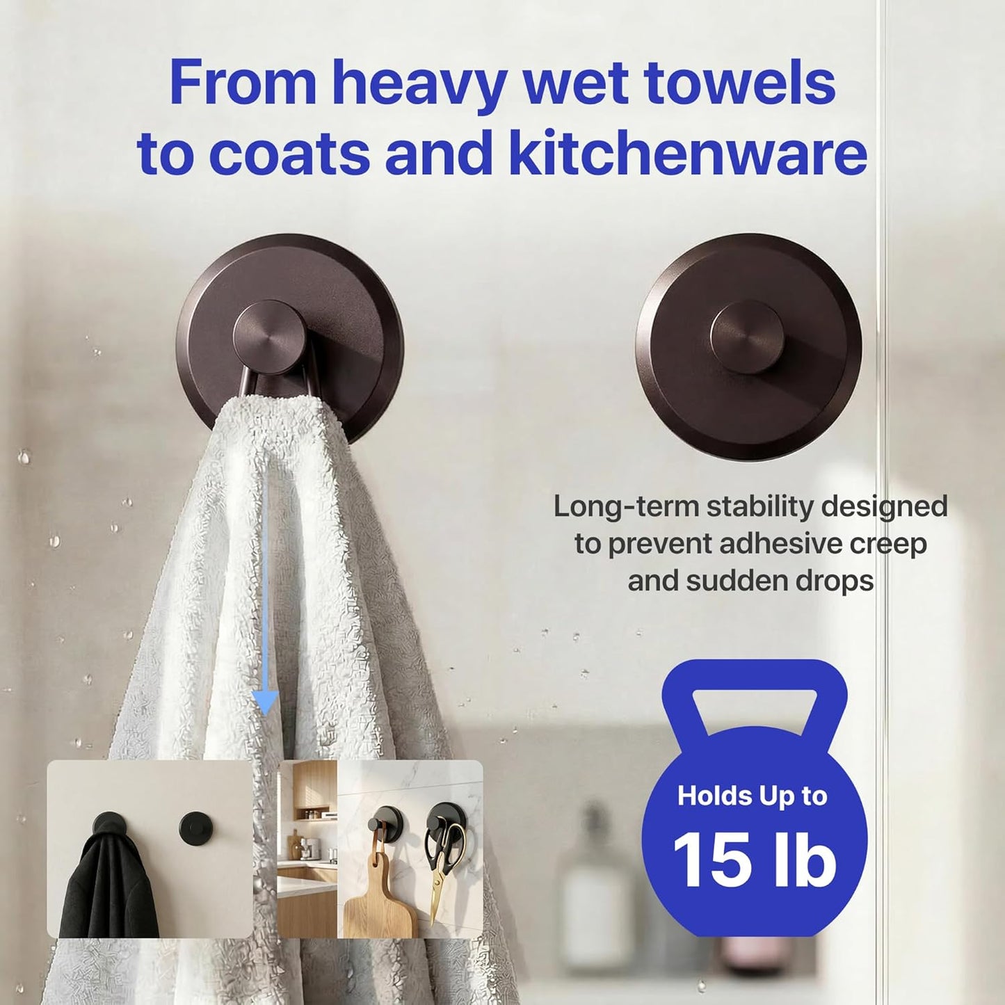 HOME SO Suction Cup Hooks for Shower & Bathroom Towel Holder 2-Pack – Suction Cups Hooks for Hanging Towels, Robes, & Coats - Tiles, Glass Door or Mirror – Shower Hooks & Towel Hooks Organizer - Black