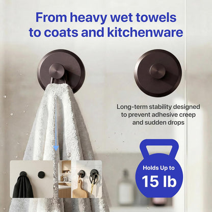 HOME SO Suction Cup Hooks for Shower & Bathroom Towel Holder 2-Pack – Suction Cups Hooks for Hanging Towels, Robes, & Coats - Tiles, Glass Door or Mirror – Shower Hooks & Towel Hooks Organizer - Black