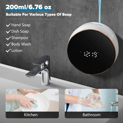 Automatic Soap Dispenser Foam Bathroom: Wall Mount Rechargeable Touchless Adjustable Auto Smart Electric Plastic Black Foaming Soap Dispenser with Clock - Kitchen - Hand Dish Lotion Couple Kids