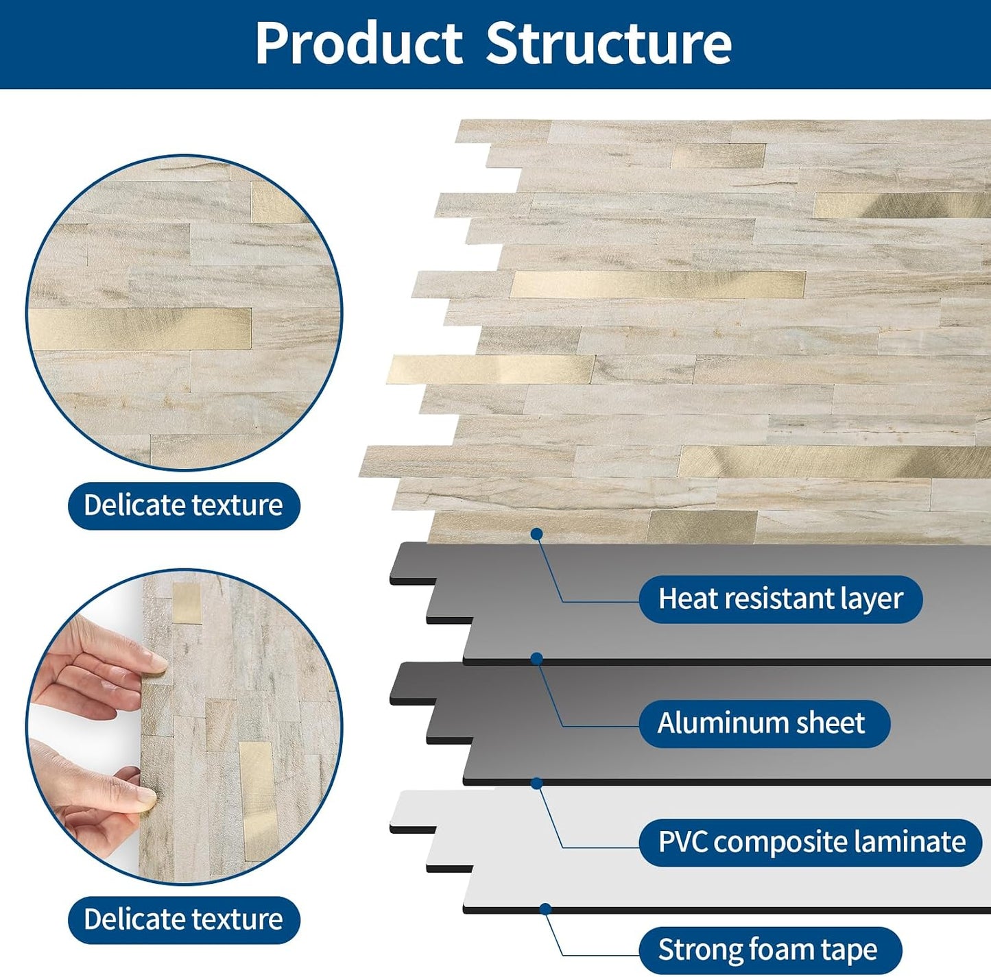 Yipscazo 2026 New Upgrade 11.34" X 11.57" Peel and Stick Backsplash, Stick on Backsplash Tiles for Kitchen, Bathroom, Fireplace (10 Sheets, Beige Rocks + Rose Gold)