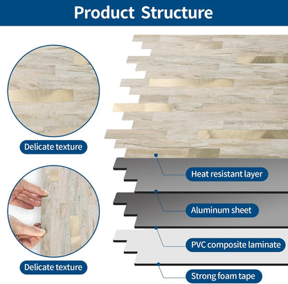 Yipscazo 2026 New Upgrade 11.34" X 11.57" Peel and Stick Backsplash, Stick on Backsplash Tiles for Kitchen, Bathroom, Fireplace (10 Sheets, Beige Rocks + Rose Gold)
