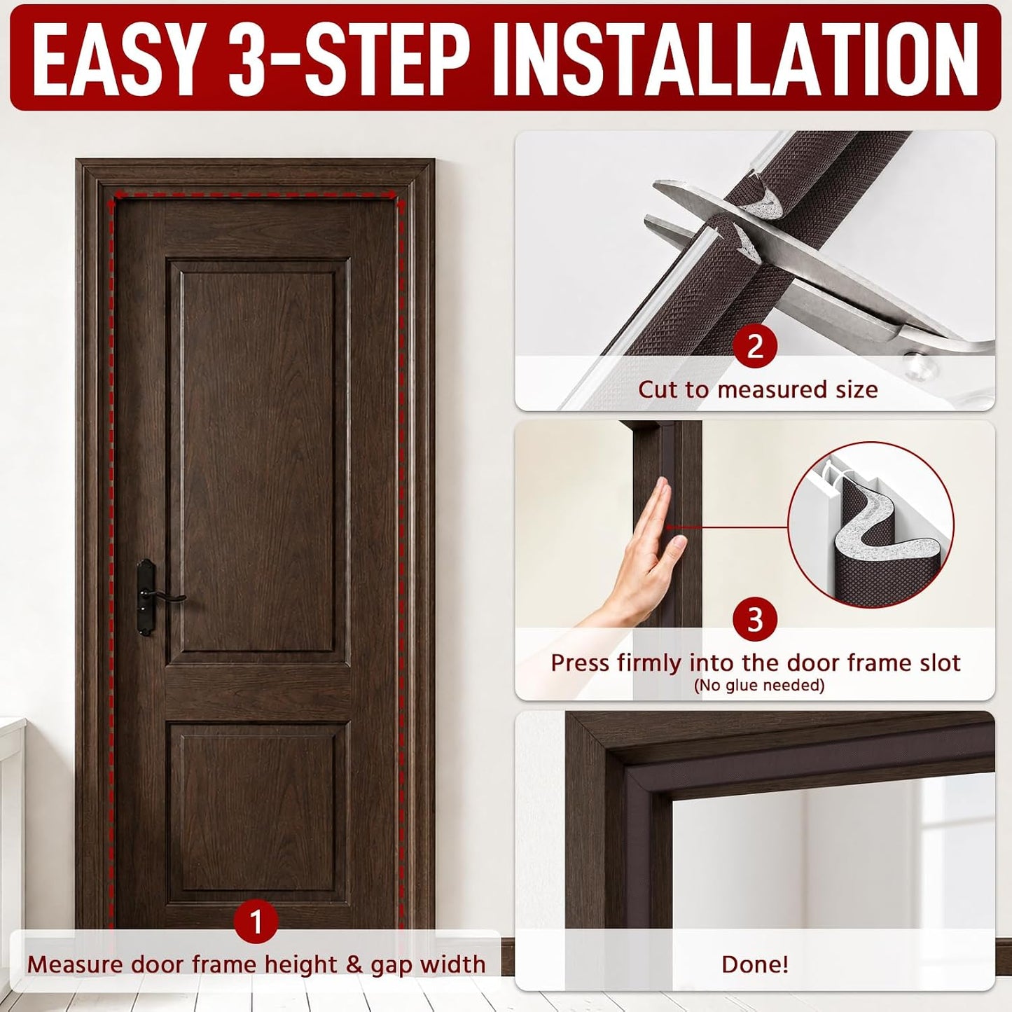 Litaibai 40 ft Kerf Weather Stripping Door Seal for Exterior Doors, White | Press-in kerf seal for grooved door frames is not self-adhesive, replaces worn seals, and helps reduce drafts and energy loss