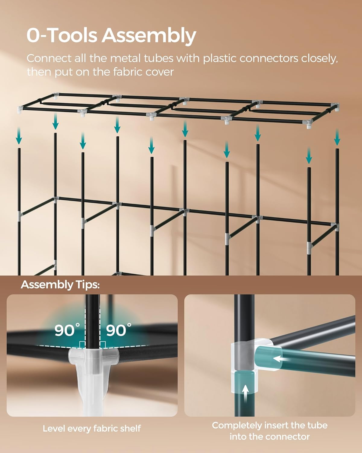 SONGMICS Portable Closet, Wardrobe Closet Organizer with Cover, 3 Hanging Rods and Shelves, 4 Side Pockets, 51.2 x 17.7 x 65.7 Inches, Large Capacity for Bedroom, Living Room, Ink Black URYG092B02