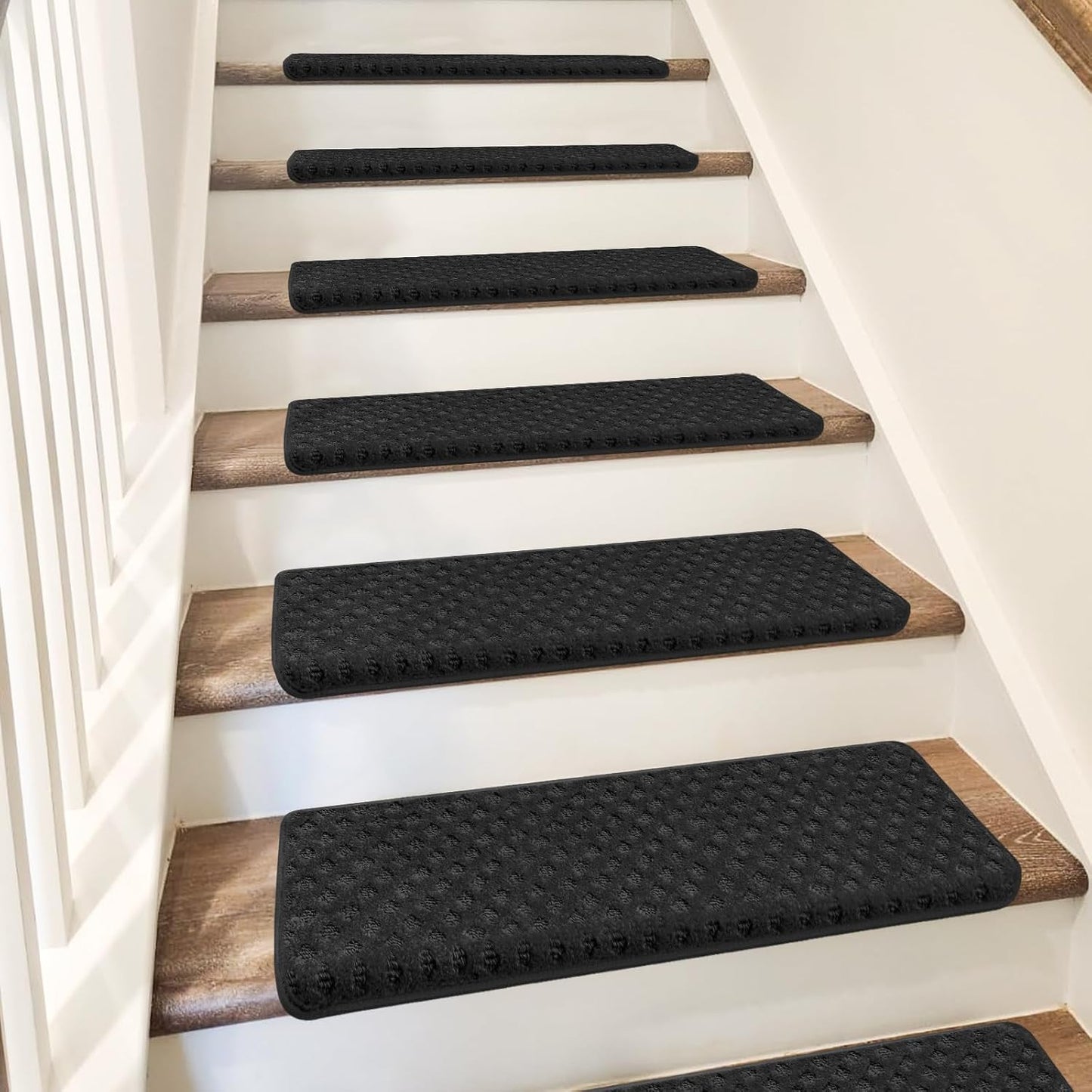 PURE ERA Carpet Stair Treads Tape Free Non Slip Indoor Stair Carpet Stair Protectors Pet-Friendly Non-Slip Skid Resistant Washable Reusable 8" x 30"(2 Pieces,Black)