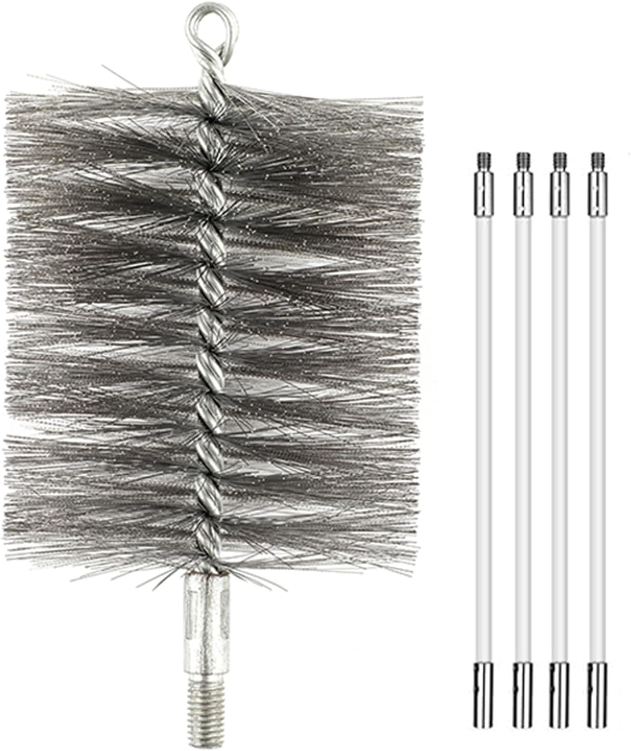 50-inch Long Tent Wood Burning Stove Pipe Cleaning Brush with Stainless Steel Bristles, and Chimney Cleaning Wire Brush with 4 Flexible Rods, 2.5'' Brush Heads