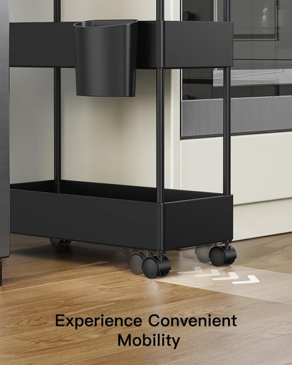 Pipishell Slim Storage Cart with Wheels - Bathroom Cart Organizer Storage, 4 Tier Rolling Carts for Bathroom, Laundry Room, Kitchen, Narrow Space, Black PIUC05