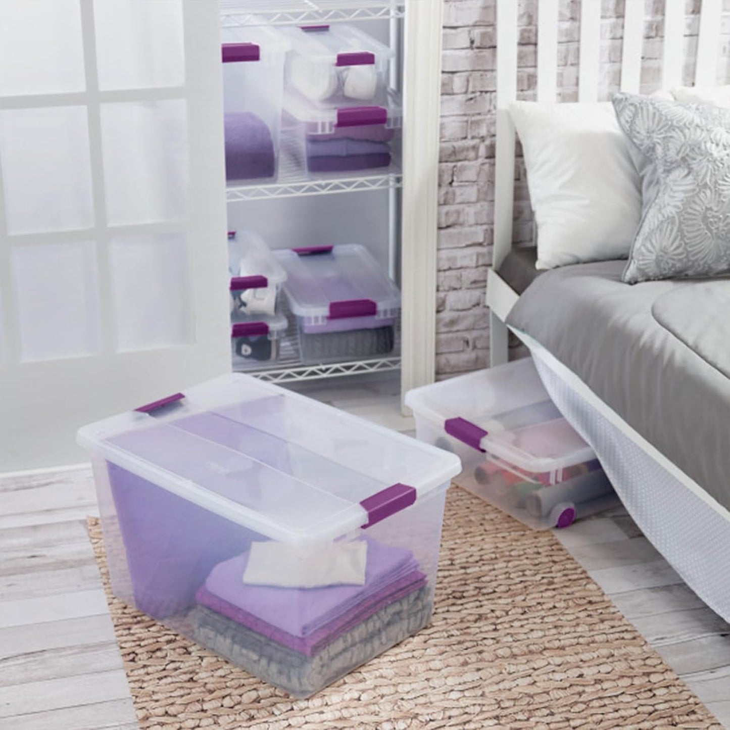 Sterilite 8-Pack 60 Quart ClearView Latch Box, Wheeled Underbed Organizer Bins with Latching Lids - Clear Plastic Organization Containers for Closet, Bedroom, Shelving Units and Everyday Home Storage