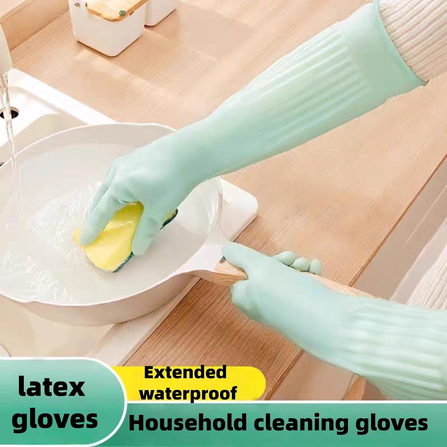 18inch Household Cleaning Rubber Kitchen Waterproof Long Gloves,Reusable Durable Anti Slip Work Latex Gloves