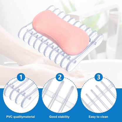 Gjinxi Self Draining Soap Dish Holder 2pcs, Clear Plastic Soap Holder, Soaps Bars Saver Easy Dry and Clean Soaps Stand for Kitchen Shower Room Bathroom Bath Tub Sponges