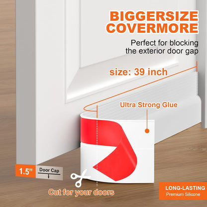 Door Draft Stopper, Door Sweep for Bottom of Door, Weather Stripping Door Seal Gap Filler Bottom Blocker Soundproof Cold Air Insulation Save Energy Installs Quickly and Easily (White, 39‘’)