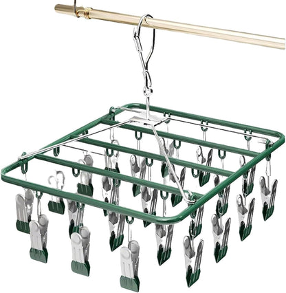 Drying Rack for Sock, Stainless Steel Sock Drying Rack with 23 Clips, Swivel Hook Windproof Hanger for Sock, Laundry, Hat, Scarf, Bras, Towel, Underwear, Pants, Gloves (White)