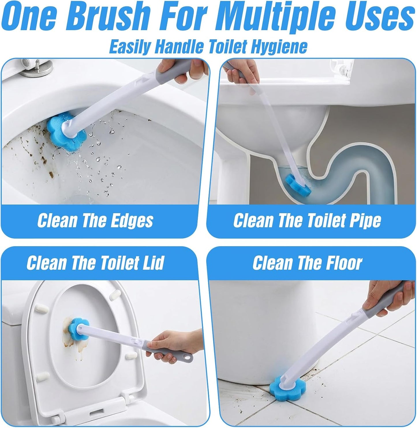 Disposable Toilet Brush and Holder Set 2 Pack Toilet Wand Kit with 60 Refills Wall Mounted Toilets Bowl Cleaner System for Bathroom Cleaning Sink Bathtub White Blue