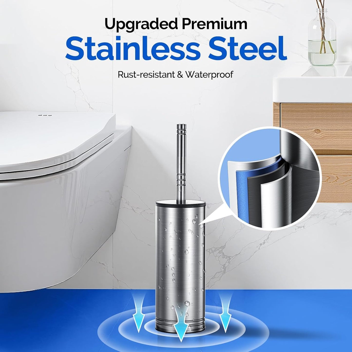 HAMITOR Toilet Brush and Holder Set: 304 Stainless Steel Heavy Duty Deep Cleaning Bowl Cleaner Brush with Curved Bristle - Wall-Mounted for Home Apartment Bathroom Accessories Silver 1 Pack