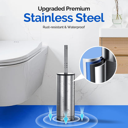 HAMITOR Toilet Brush and Holder Set: 304 Stainless Steel Heavy Duty Deep Cleaning Bowl Cleaner Brush with Curved Bristle - Wall-Mounted for Home Apartment Bathroom Accessories Silver 1 Pack