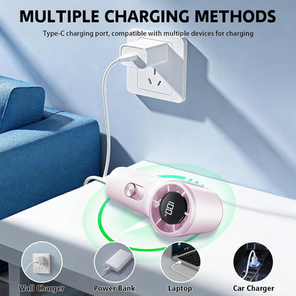 Mini Portable Clip on Fan,100 Speeds 18000 RPM High Velocity Personal Fans with LED Display,USB Rechargeable Small Handheld Fan with Lanyard for Travel,Indoor,Outdoor