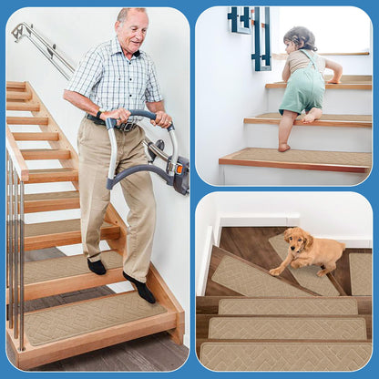 Non Slip Stair Treads for Wooden Steps,15 Pack 8" X 30" Stairs Carpet Treads Indoor with Reusable Peel and Stick Adhesive for Kids Elders and Pets