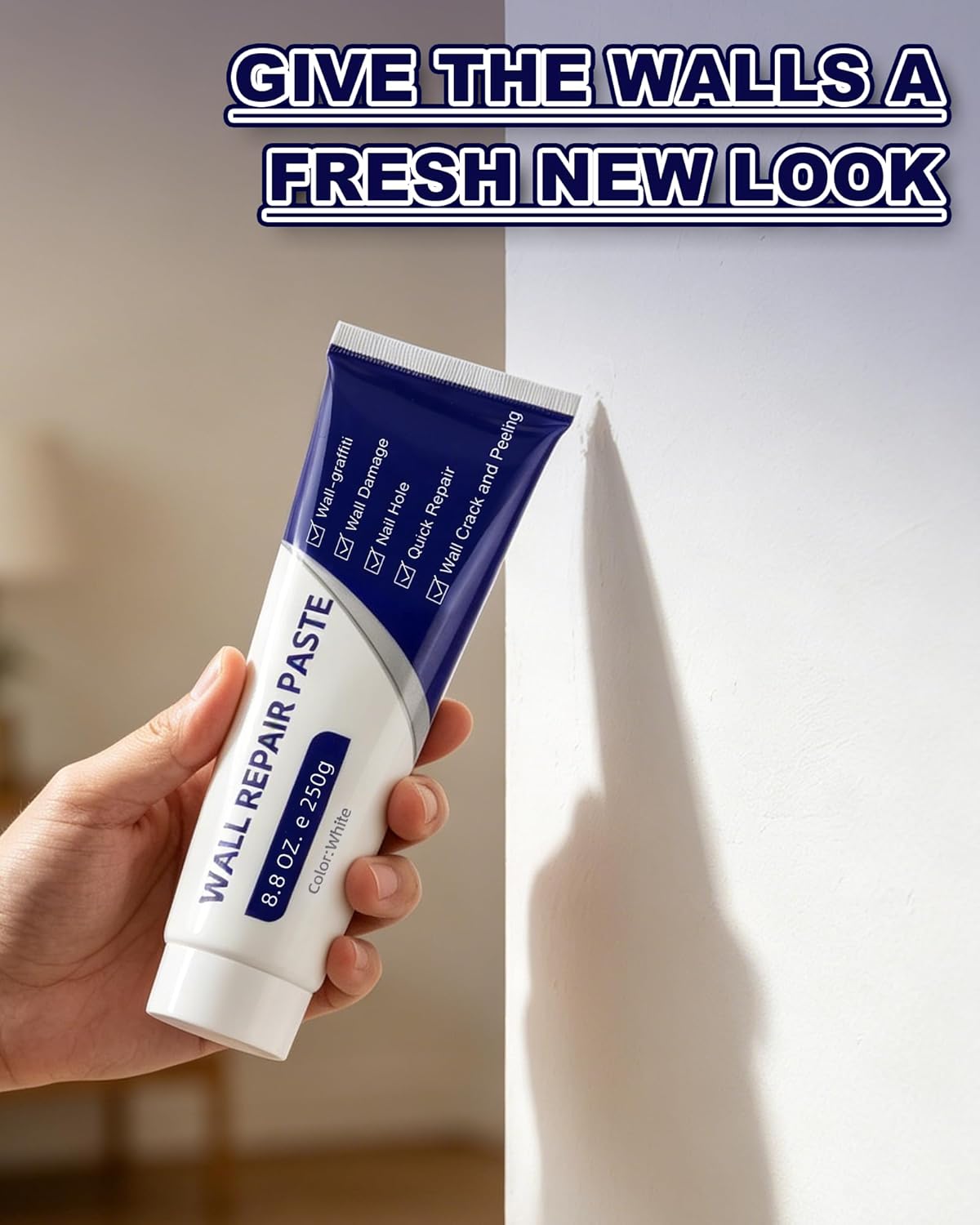 Efficient Drywall Repair Kit with Scraper,Wall Repair Paste Tube,Quick-Drying Wall Mending Agent, Wall Repair Paste,Multi-Functional Patch Paste for Wall Crack/Nail Hole/Graffiti,Wall Surface(1pack)