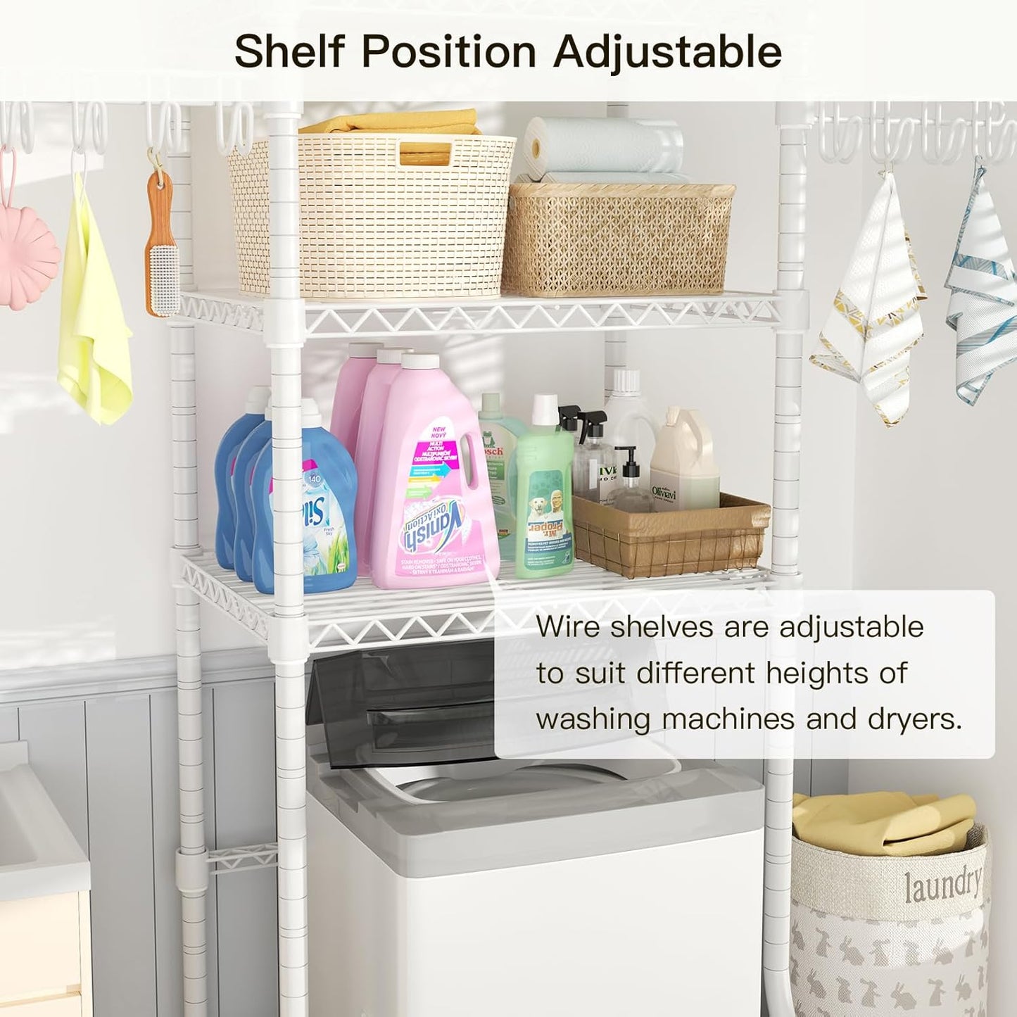 Ulif U8 Mini Laundry Room Storage Organizer, Over the Washer and Dryer Storage Shelves for Laundry Organization, 29.5”W x 17.3”D x 76.2”H, Suit Washing Machine Width within 27.1”, Hold 304 lb, Black