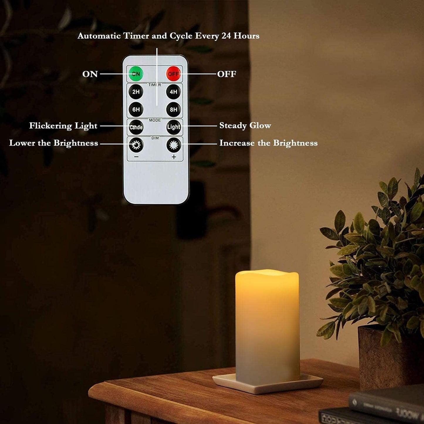 Homemory 6" 8" 10" x 4" Waterproof Outdoor Flameless Candles, Battery Operated Flickering LED Pillar Candles with Remote and Timers for Indoor, Plastic, Ivory White