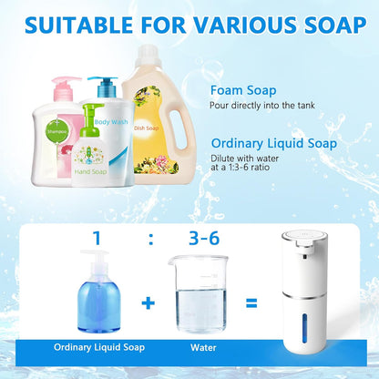 Automatic Soap Dispenser Touchless, USB Rechargeable Automatic Foaming Soap Dispenser, 12.8oz/380mL, 4 Level Adjustable, 1500mAh Smart Wall Mounted for Bathroom Kitchen Dish/Hand Soap