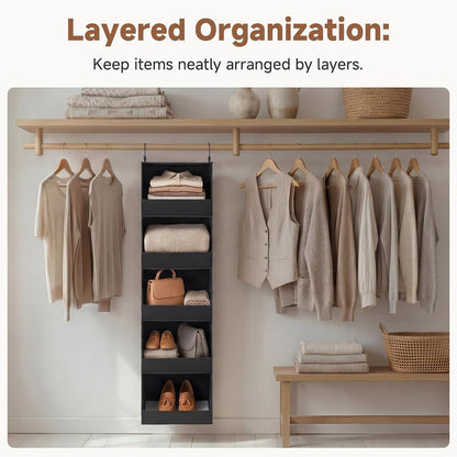 StorageWorks Basics Hanging Closet Organizer, 4-Shelf Wide Trapezoid Closet Shelves with Reinforced Anti-Sagging Support for Sweaters, Hoodies and Handbags, Foldable Storage Organizer, Beige