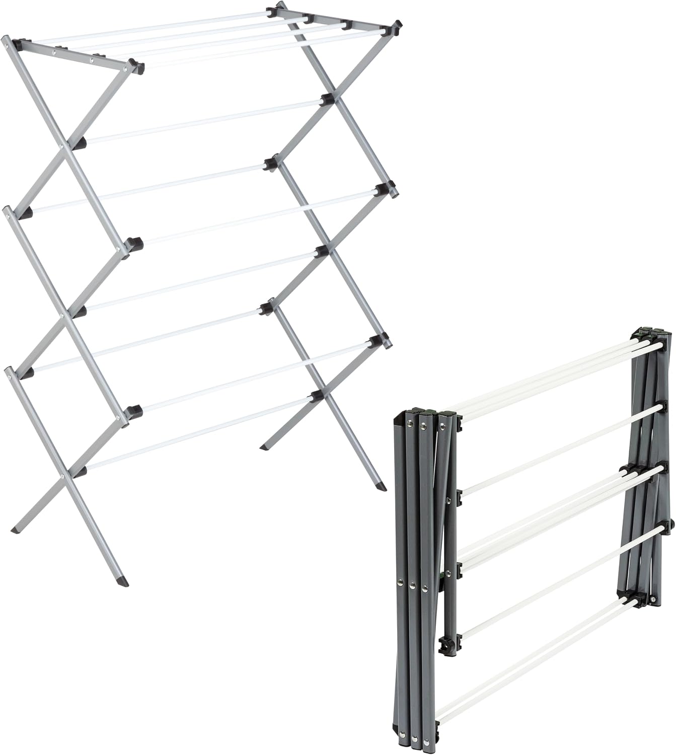 Honey-Can-Do Oversized Collapsible Clothes Drying Rack, 35", 50 lb, Grey | Oversized 35" x 45" steel rack holds 50 lb and folds flat for storage. Air-dry a full load indoors or outdoors.