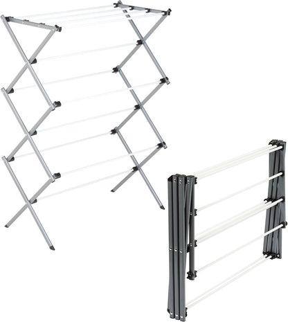 Honey-Can-Do Oversized Collapsible Clothes Drying Rack, 35", 50 lb, Grey | Oversized 35" x 45" steel rack holds 50 lb and folds flat for storage. Air-dry a full load indoors or outdoors.