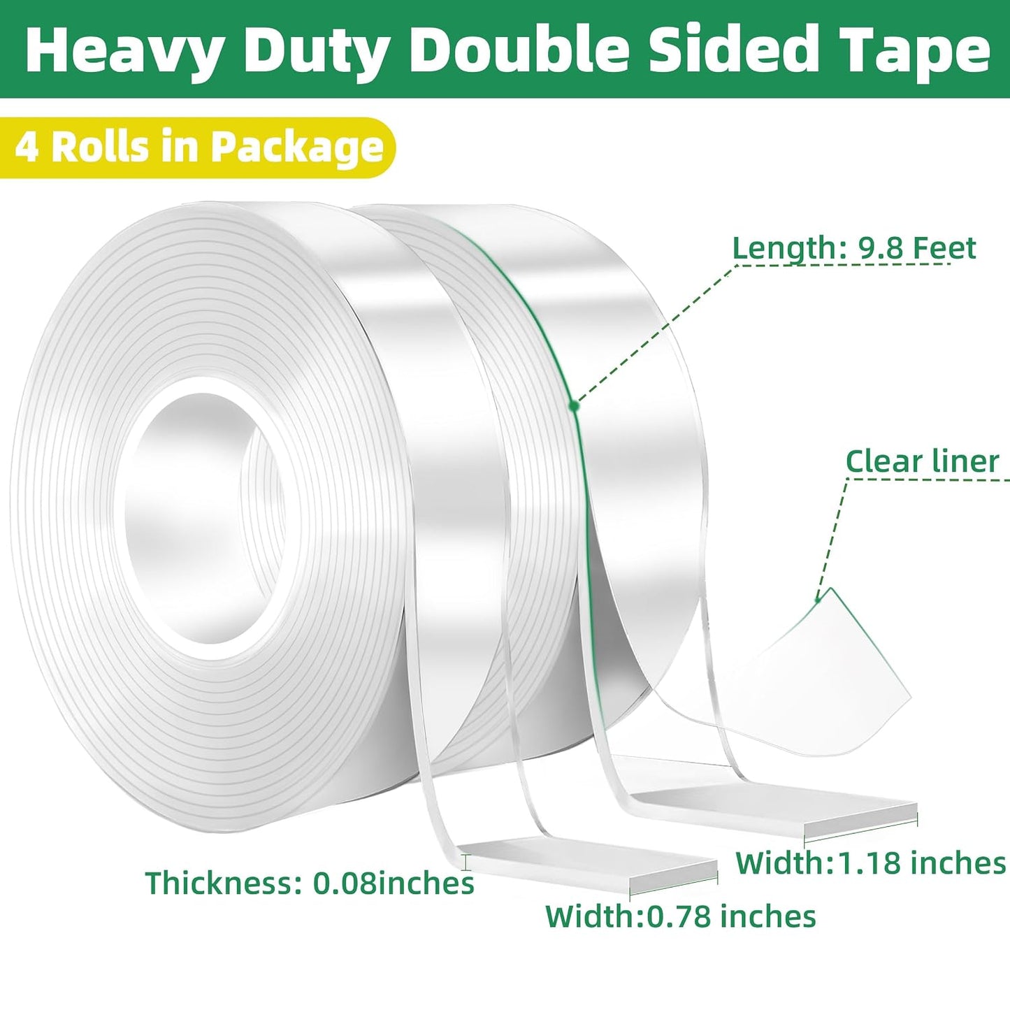 YMHB Double Sided Tape Heavy Duty, Nano Tape Double Sided Mounting Tape(2 Rolls, Total 19.6FT), Removable Transparent Adhesive Tape, Clear Two Sided Poster Wall Tape Strips for Home Office