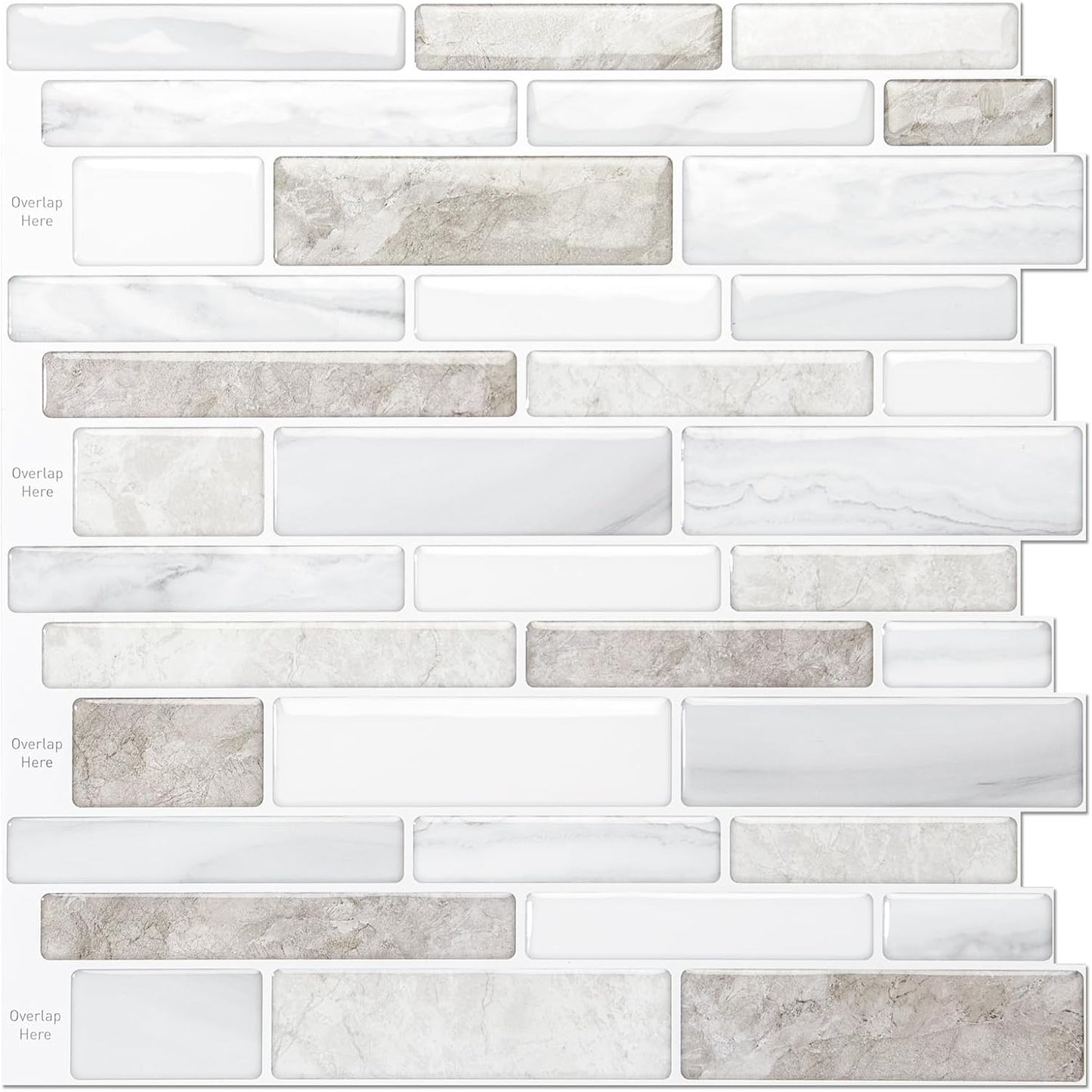 LONGKING Marble Peel and Stick Backsplash for Kitchen, 3D Adhesive Tile Backsplash for Kitchen, Bathroom, Wall Tile, 10 Sheets, 12" x 12"