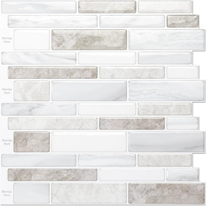 LONGKING Marble Peel and Stick Backsplash for Kitchen, 3D Adhesive Tile Backsplash for Kitchen, Bathroom, Wall Tile, 10 Sheets, 12" x 12"