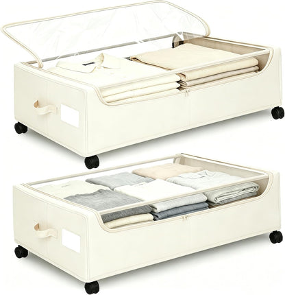 Under Bed Storage with Wheels, 2 Pack Under Bed Storage Containers, 10.6 inches Tall Underbed storage bins on Wheels, Rolling Under the Bed Metal Drawers for Clothes, Blankets, Shoes (XXXL, 90L)