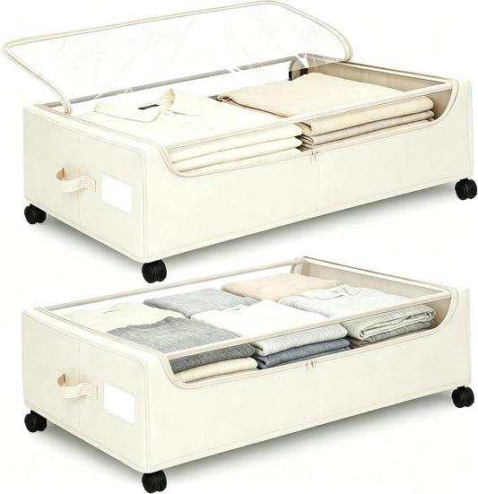 Under Bed Storage with Wheels, 2 Pack Under Bed Storage Containers, 10.6 inches Tall Underbed storage bins on Wheels, Rolling Under the Bed Metal Drawers for Clothes, Blankets, Shoes (XXXL, 90L)