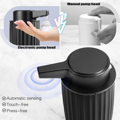 Automatic Soap Dispenser Foaming Touchless: 9oz Plastic Black - Rechargeable Electric Smart Auto Foam Soap Dispenser - Bathroom Kitchen Hand Dish Lotion