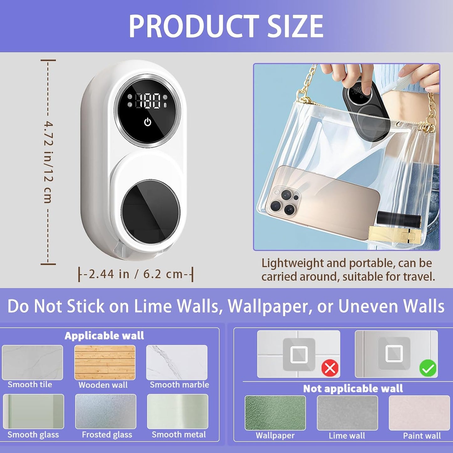 Wall Mounted Toothbrush Holder, Toothbrush Covers with 2 Toothbrush Slots, Portable Cleaning Box for Electric and Manual Toothbrushes, Inductance Cleaner Case Without Drilling (White)