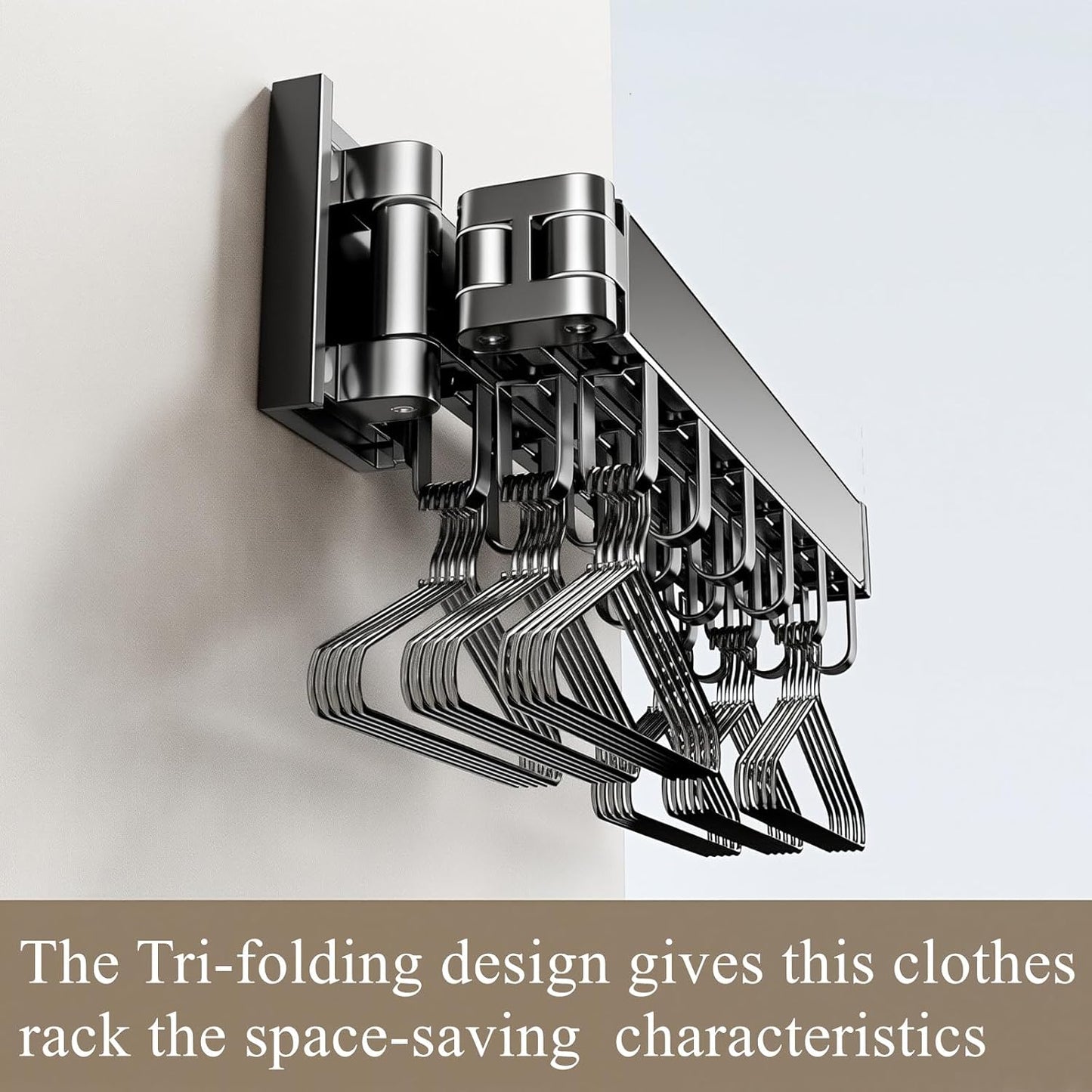 Wall Mounted Foldable Clothes Drying Rack with 18 Hooks, No-Drill, Black | Retractable with 18 Hooks, No-Drill/Drill Dual Installation, Space-Saving Aluminum, For Balcony, Bathroom, Indoor Outdoor