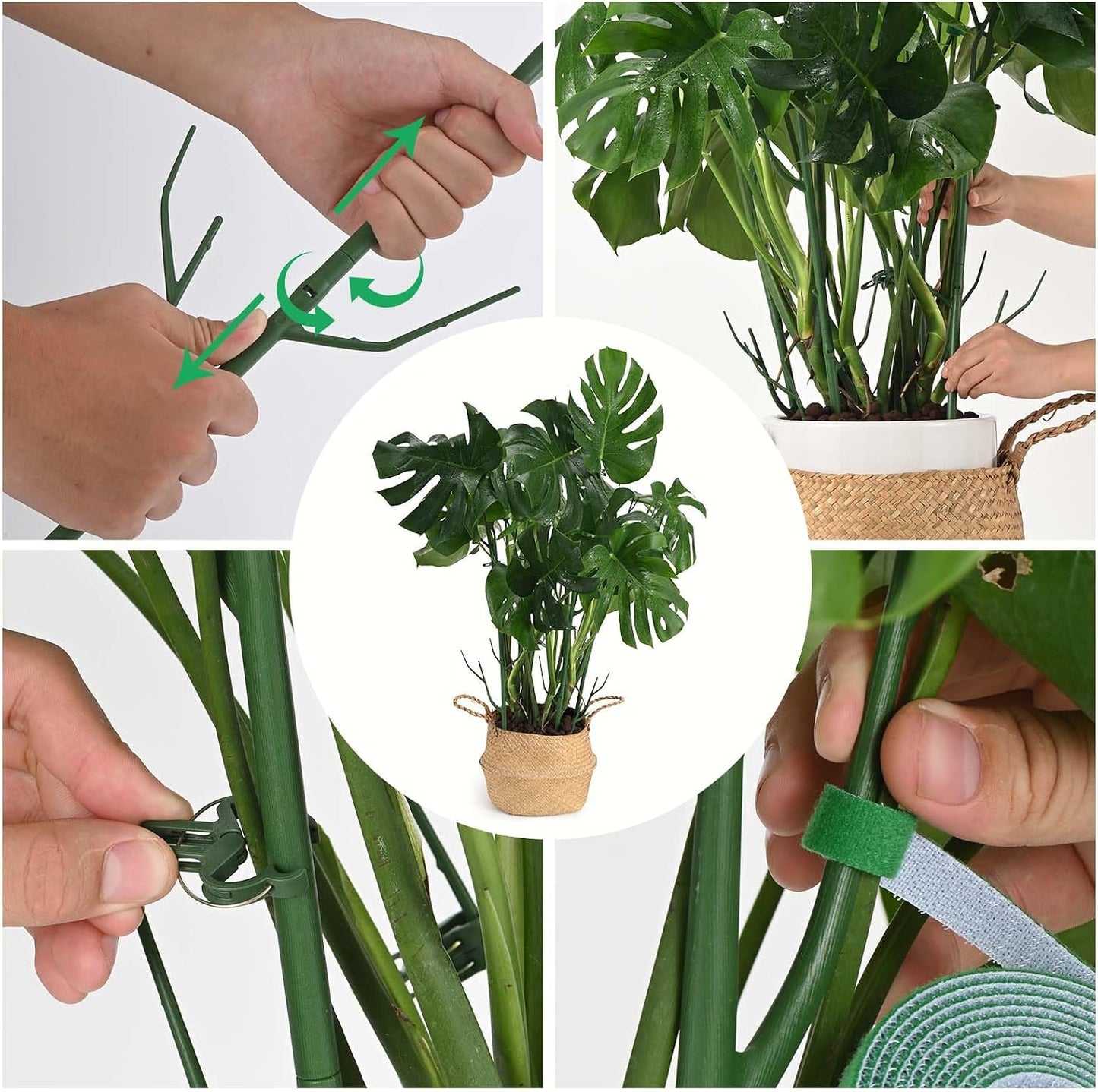 Yhtpouqe 12 Pack Plant Support Stakes, Plant Stakes for Indoor and Outdoor Plants. 39.37inch Plant Sticks with Extension Poles, Plant Clips, Plant Ties for Potted Monstera Plants, Climbing Plants